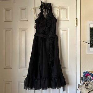 Vintage Joy Stevens black ruffle halter dress